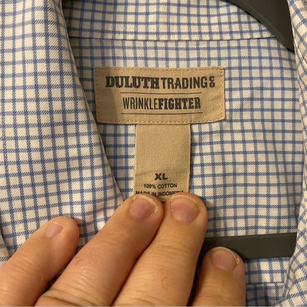 Mens Duluth Trading Co. Wrinkle Fighter‎ Blue White Plaid Button Down Size Large - Picture 3 of 3